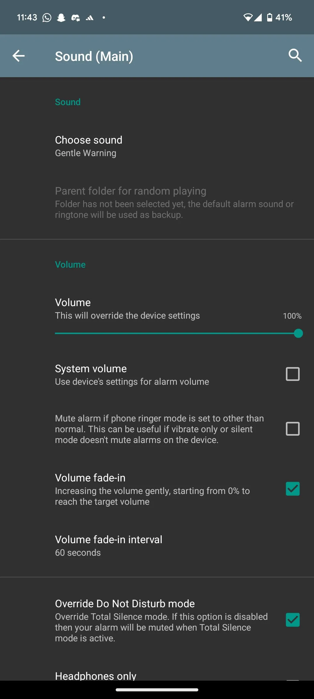 Giao diện cài đặt các tính năng đánh thức nâng cao của ứng dụng AMdroid, bao gồm các tùy chọn thử thách.