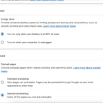 Giao diện cài đặt chế độ tiết kiệm năng lượng trên Google Chrome