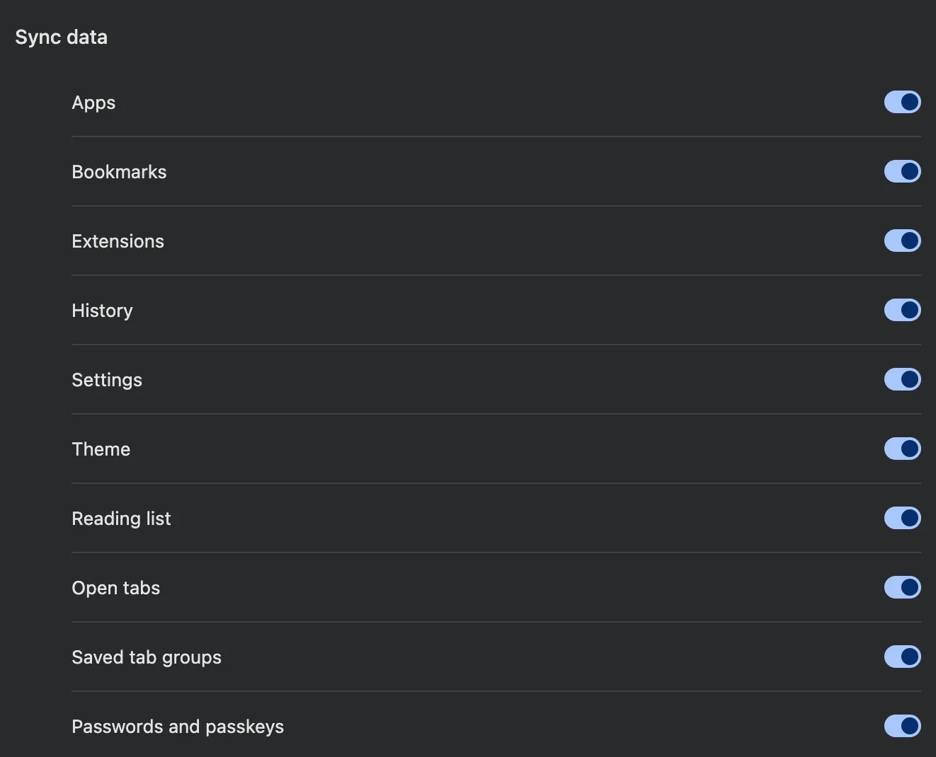 Giao diện cài đặt đồng bộ hóa tài khoản Google Chrome với các tùy chọn bật/tắt đồng bộ dữ liệu
