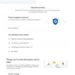 Giao diện cài đặt Dữ liệu và Quyền riêng tư trong tài khoản Google, nơi quản lý các tùy chọn bảo mật và dữ liệu cá nhân.