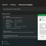 Giao diện cài đặt hiển thị nâng cao trên Windows 11, minh họa cách kiểm tra dung lượng VRAM hiện có.