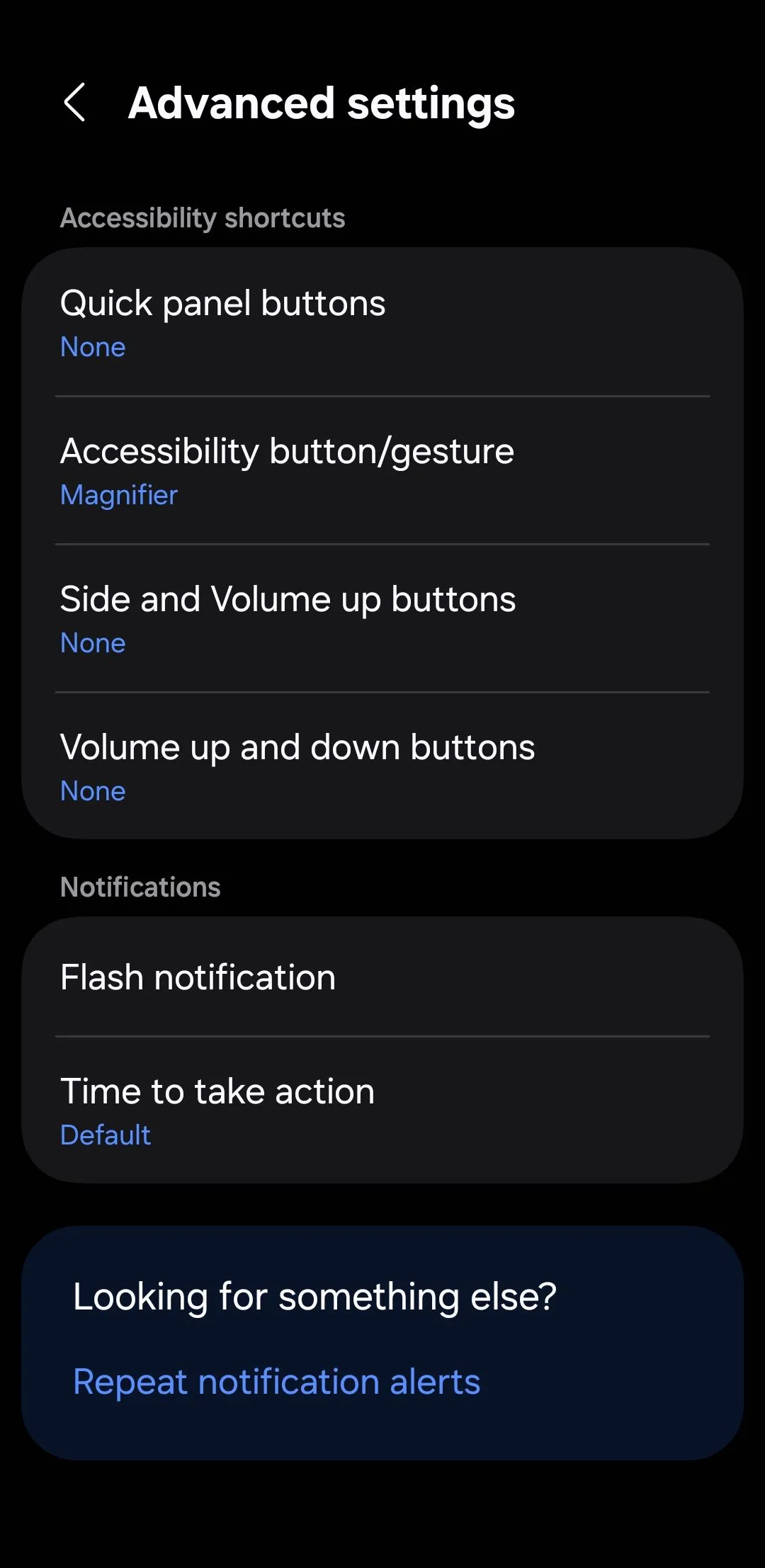Giao diện cài đặt lối tắt trợ năng nâng cao trên điện thoại Android, cho phép gán tính năng cho tổ hợp phím.