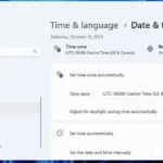 Giao diện cài đặt Ngày và Giờ trong Windows 11, hiển thị tùy chọn điều chỉnh giờ mùa hè tự động.