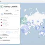 Giao diện cài đặt NordVPN hiển thị tùy chọn kết nối VPN kép để tăng cường bảo mật và quyền riêng tư trực tuyến.