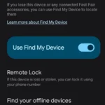 Giao diện cài đặt "Tìm Thiết Bị Của Tôi" trên điện thoại Android giúp định vị và bảo mật thiết bị khi đi du lịch