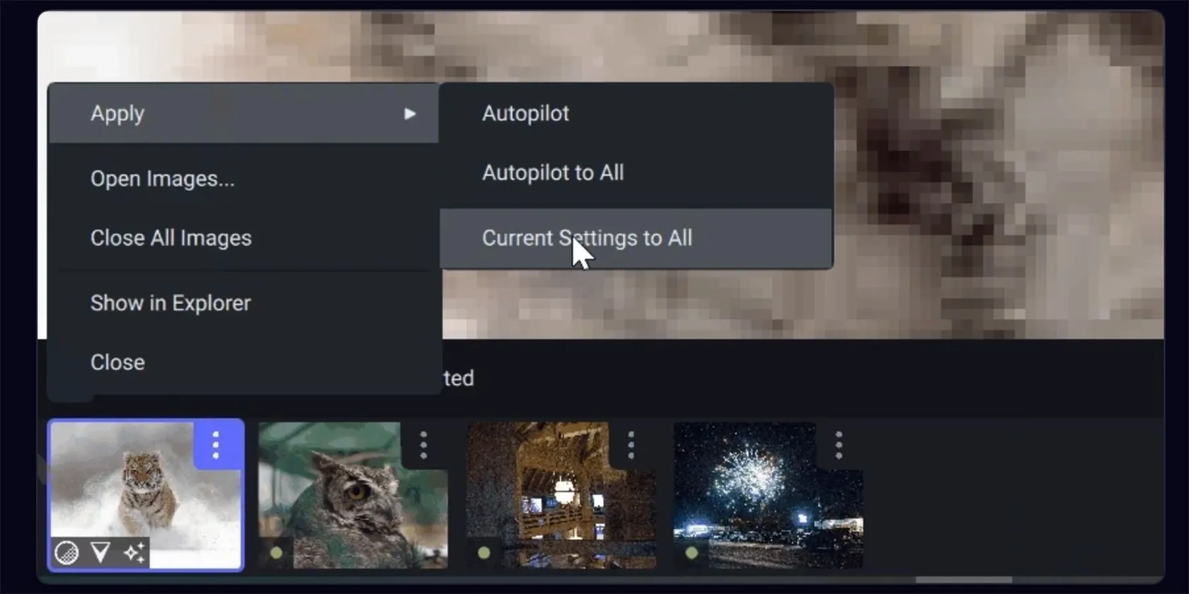 Giao diện cài đặt tính năng Autopilot AI của Topaz Labs gợi ý chỉnh sửa ảnh tự động