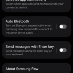 Giao diện cài đặt ứng dụng Samsung Flow trên điện thoại Galaxy, hiển thị menu cấu hình thông báo ứng dụng