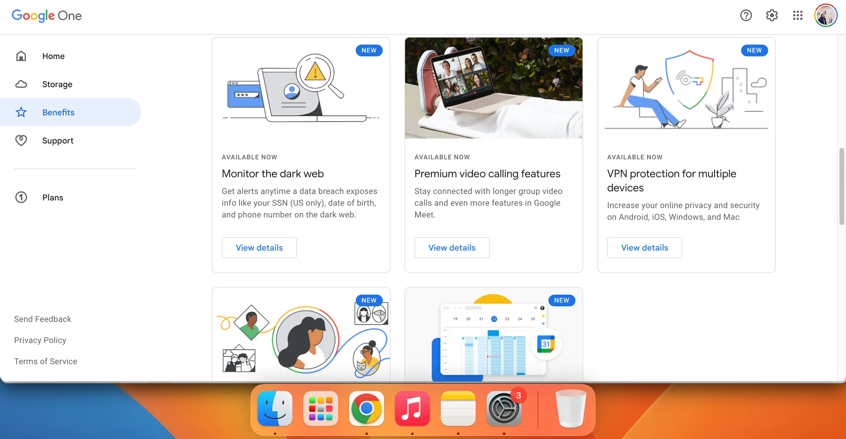 Giao diện cài đặt và bật tắt tính năng VPN trong ứng dụng Google One trên thiết bị di động.