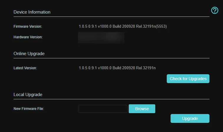 Giao diện cập nhật firmware trên router TP-Link, minh họa việc cập nhật bảo mật cần thiết cho thiết bị mạng.