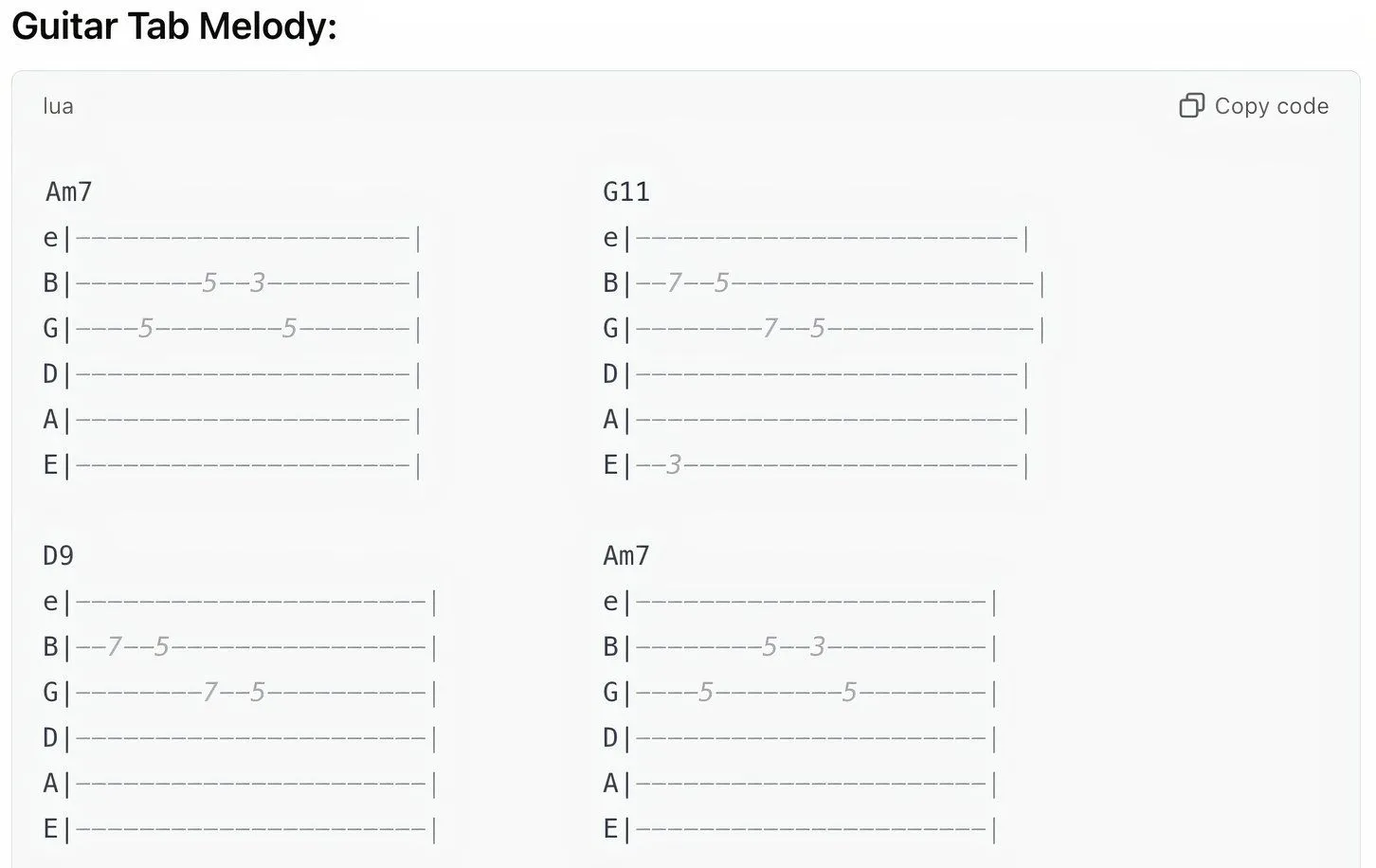 Giao diện ChatGPT hiển thị hợp âm và tablature guitar được AI tạo ra