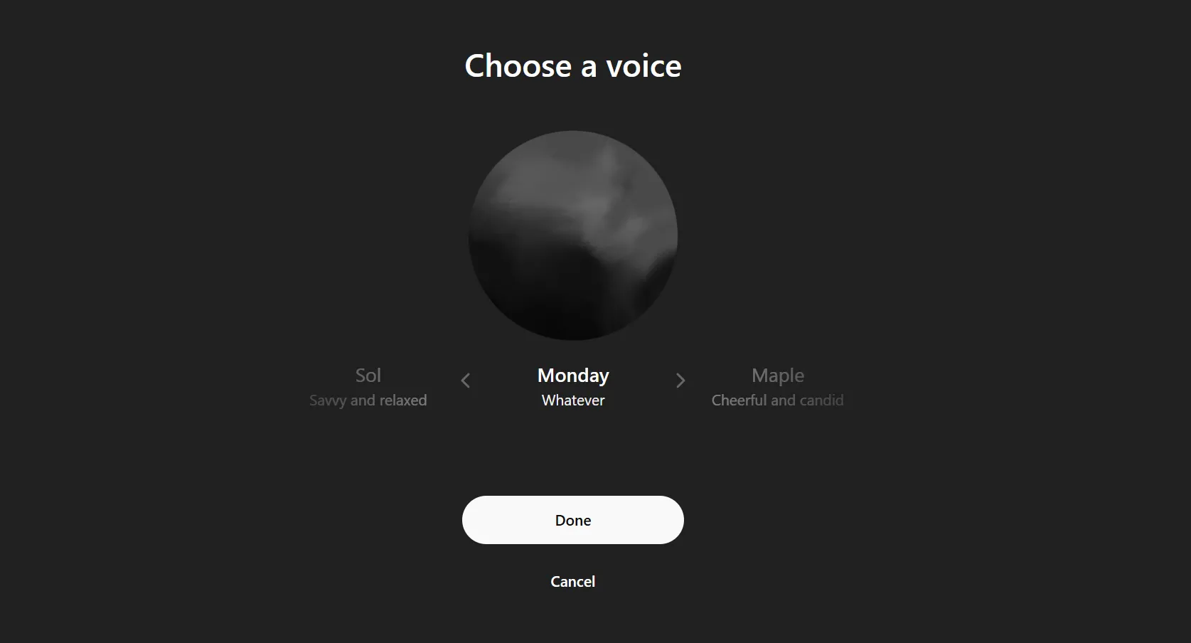 Giao diện ChatGPT với chế độ giọng nói Monday đang hoạt động