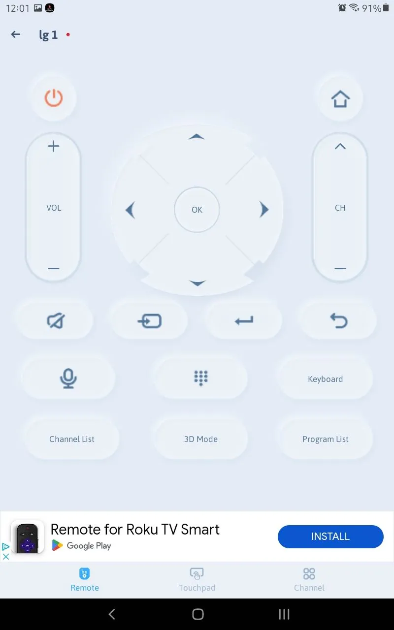 Giao diện chính của ứng dụng Vsray Technology Universal TV Remote Control