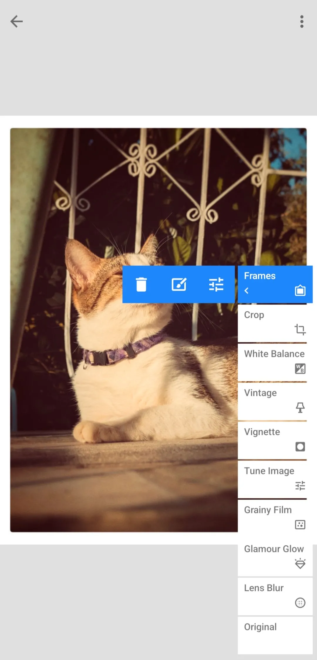 Giao diện chỉnh sửa ảnh không phá hủy trên Snapseed