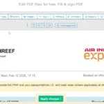Giao diện chỉnh sửa tài liệu PDF trên Sejda Web Editor với các công cụ chọn văn bản và chỉnh sửa