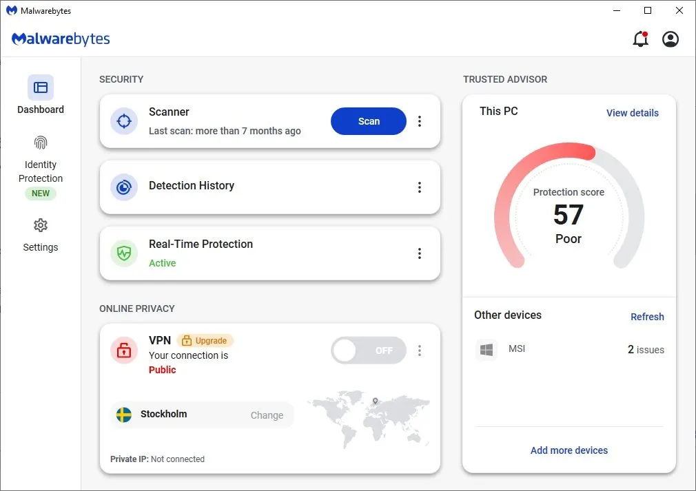 Giao diện chương trình Malwarebytes Anti-Malware đang thực hiện quét toàn bộ hệ thống.