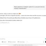 Giao diện công cụ AI tạo văn bản tạo chú thích cho bài đăng Instagram về bãi biển