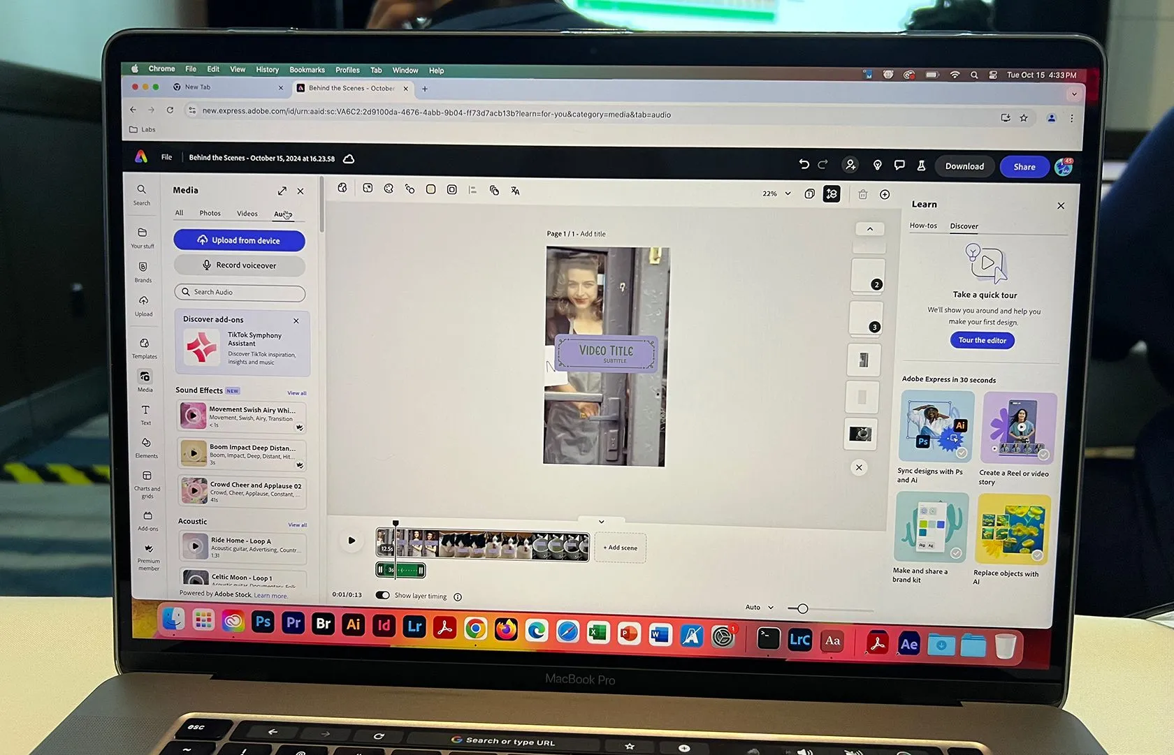 Giao diện công cụ chỉnh sửa video của Adobe Express trên nền tảng di động
