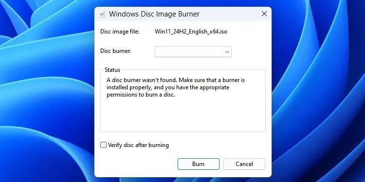 Giao diện công cụ ghi đĩa Windows