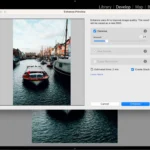 Giao diện công cụ khử nhiễu AI trong Adobe Lightroom hiển thị thanh trượt và vùng xem trước ảnh.