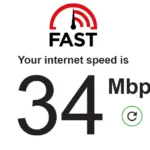 Giao diện công cụ kiểm tra tốc độ internet FAST.com hiển thị kết quả đo tốc độ mạng
