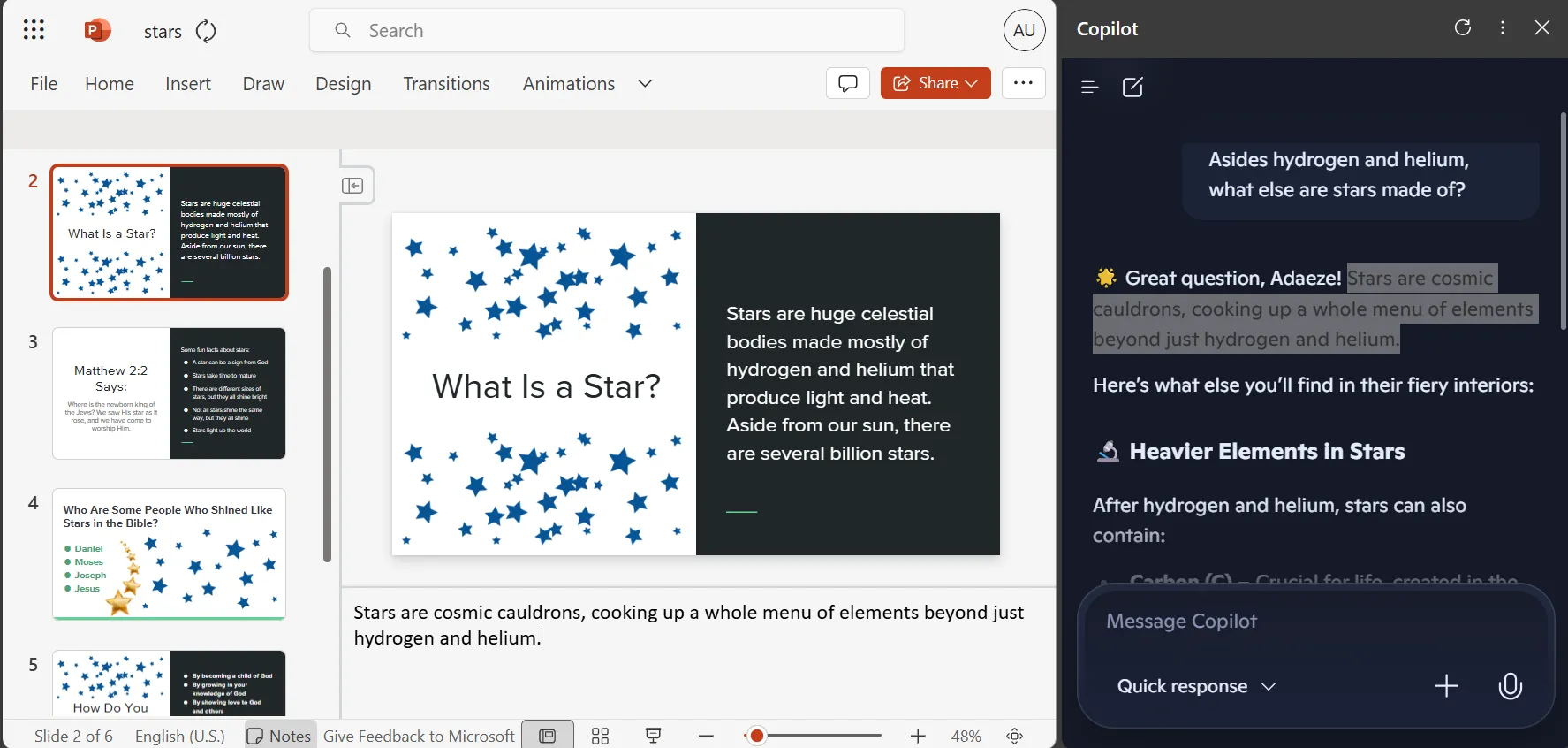Giao diện Copilot tích hợp bên cạnh bài thuyết trình PowerPoint Online, cho thấy sự gắn kết chưa thực sự liền mạch của tính năng AI này.