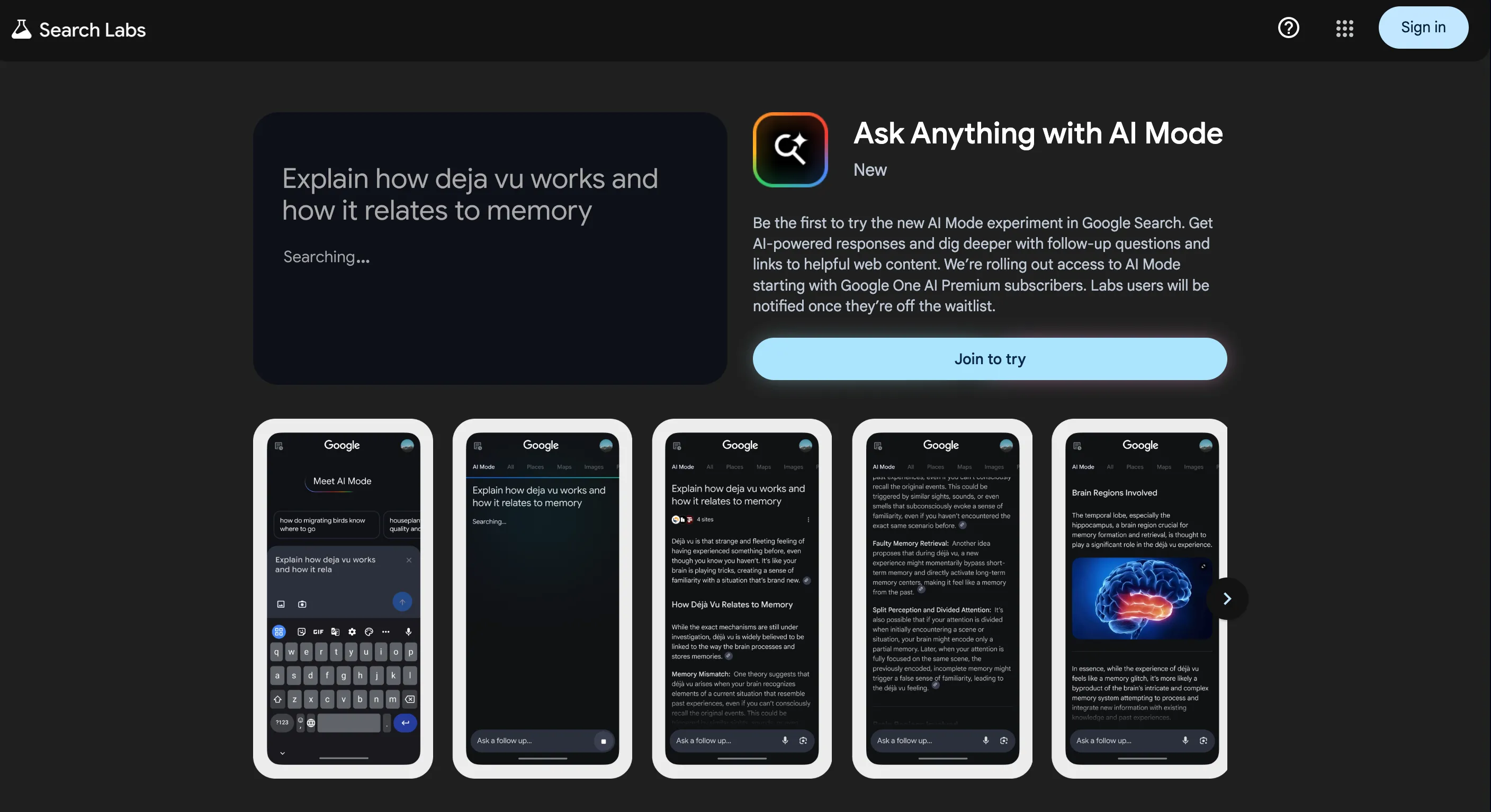 Giao diện đăng ký danh sách chờ Chế độ AI của Google Search Labs