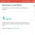 Giao diện dashboard của Text Blaze hiển thị danh sách các snippet đã tạo và tùy chọn quản lý thư mục.