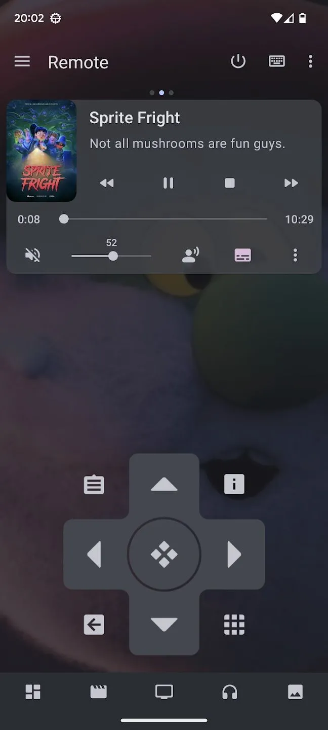 Giao diện điều khiển của ứng dụng Kore - Remote Kodi chính thức