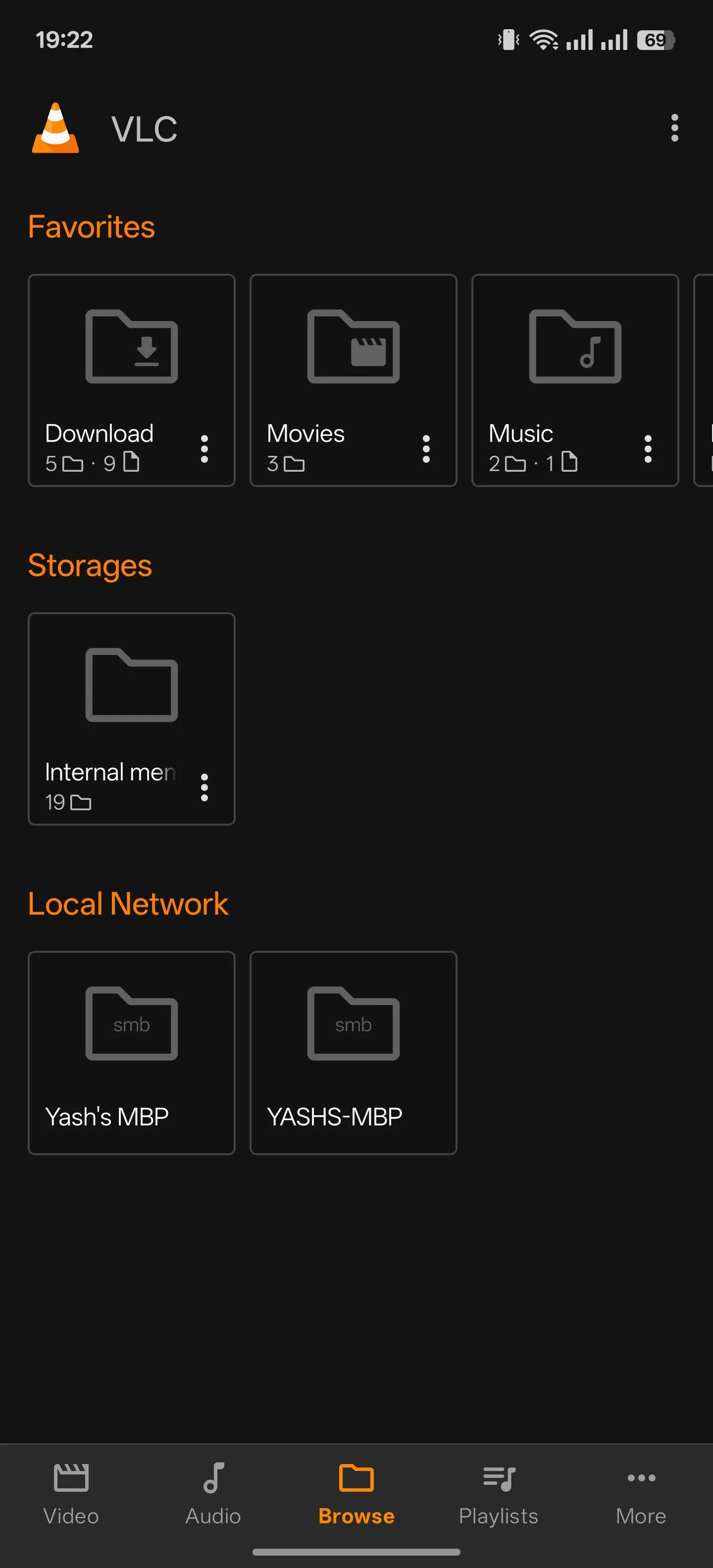 Giao diện duyệt file của ứng dụng VLC for Android.