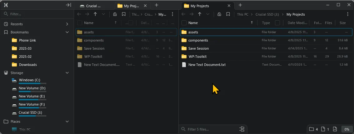 Giao diện File Pilot với hai ngăn mở trên Windows 11
