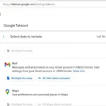 Giao diện Google Takeout với tùy chọn Mail (Thư) đã được chọn để tải dữ liệu Gmail