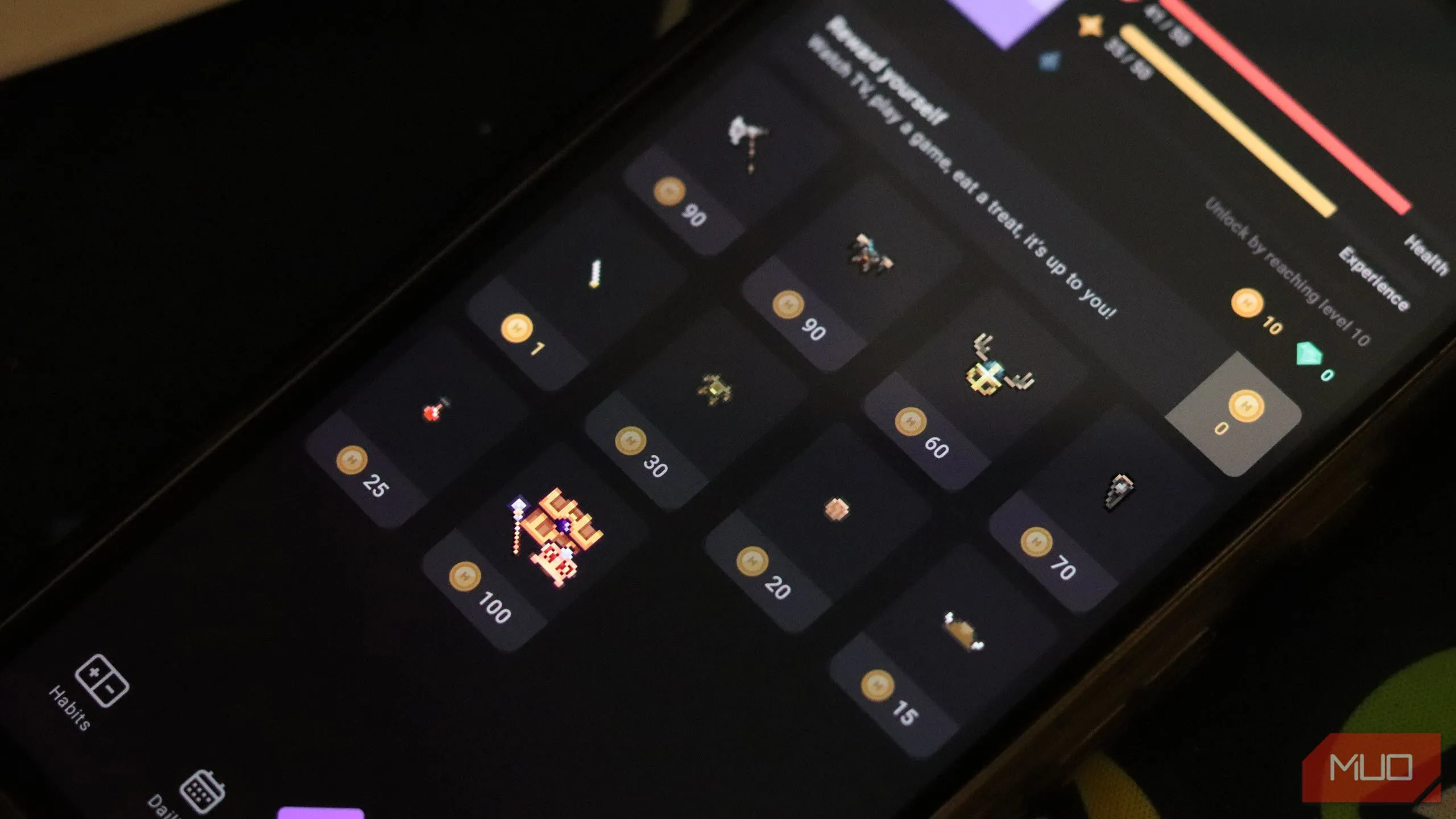 Giao diện hiển thị các gói giao dịch vi mô (microtransactions) trong ứng dụng Habitica, cho phép mua đá quý để nâng cấp vật phẩm hoặc ngoại hình.