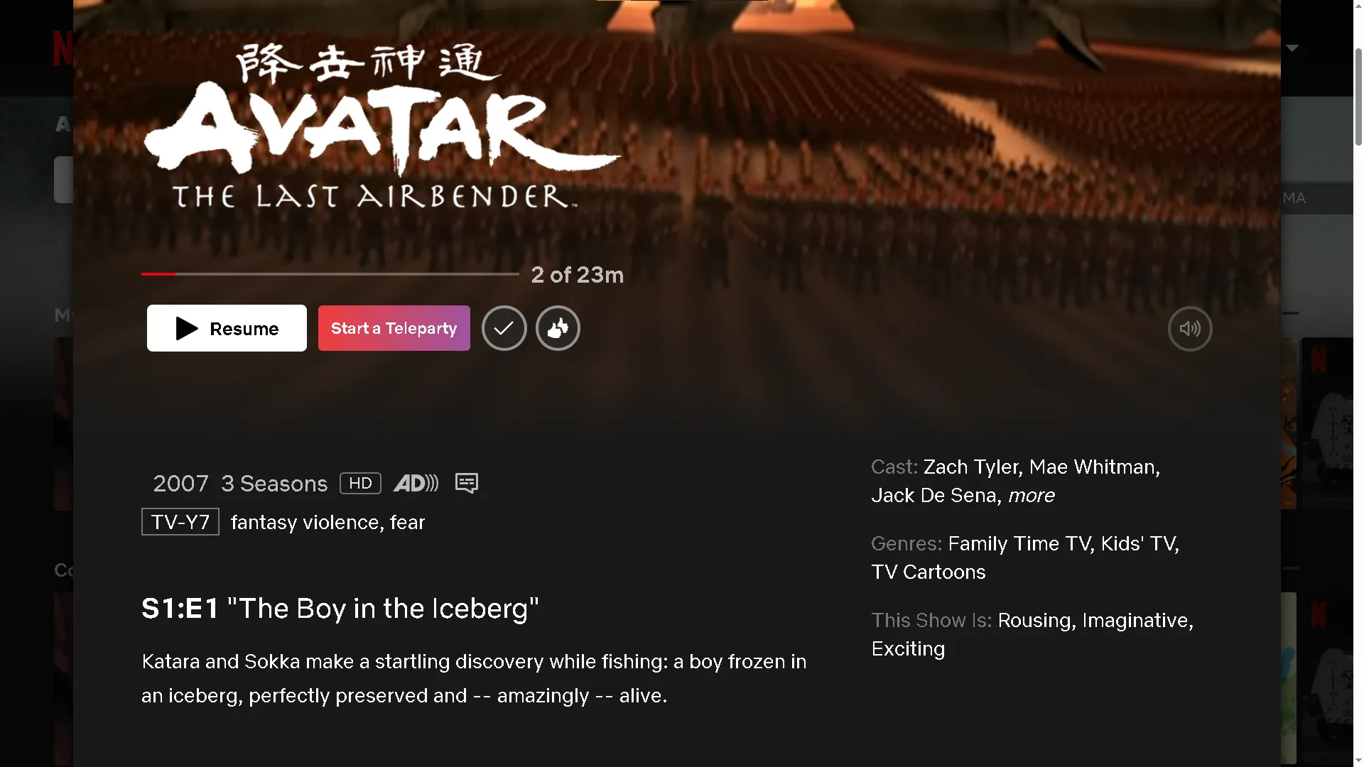 Giao diện khởi tạo buổi xem phim nhóm Teleparty trên Netflix với phim Avatar: The Last Airbender