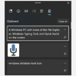 Giao diện Lịch sử Bộ nhớ tạm (Clipboard History) trên Windows 11 hiển thị các mục đã sao chép gần đây