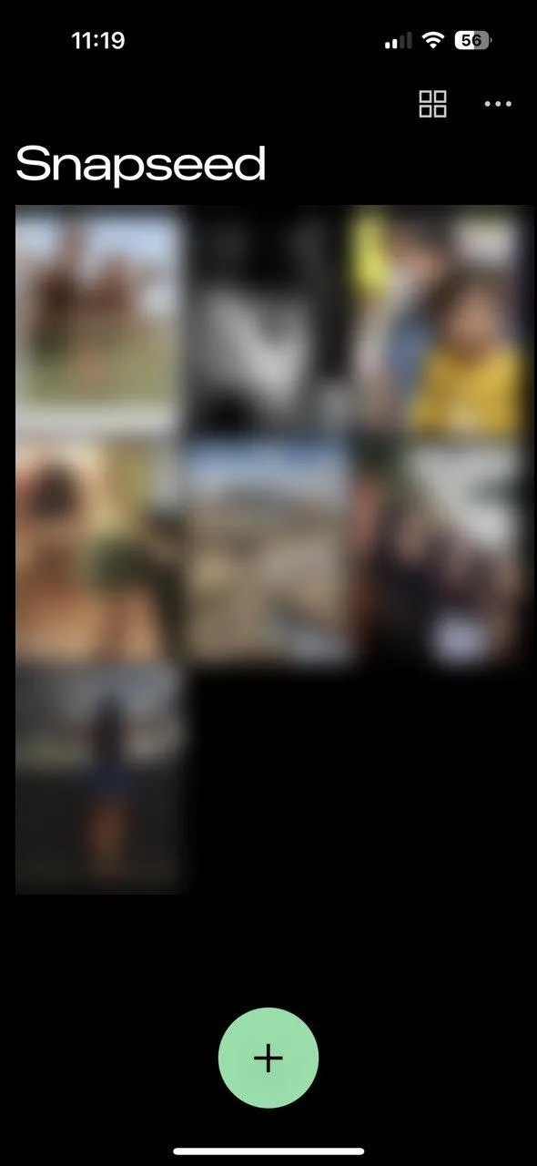 Giao diện lưới mới của ứng dụng chỉnh sửa ảnh Snapseed trên iPhone