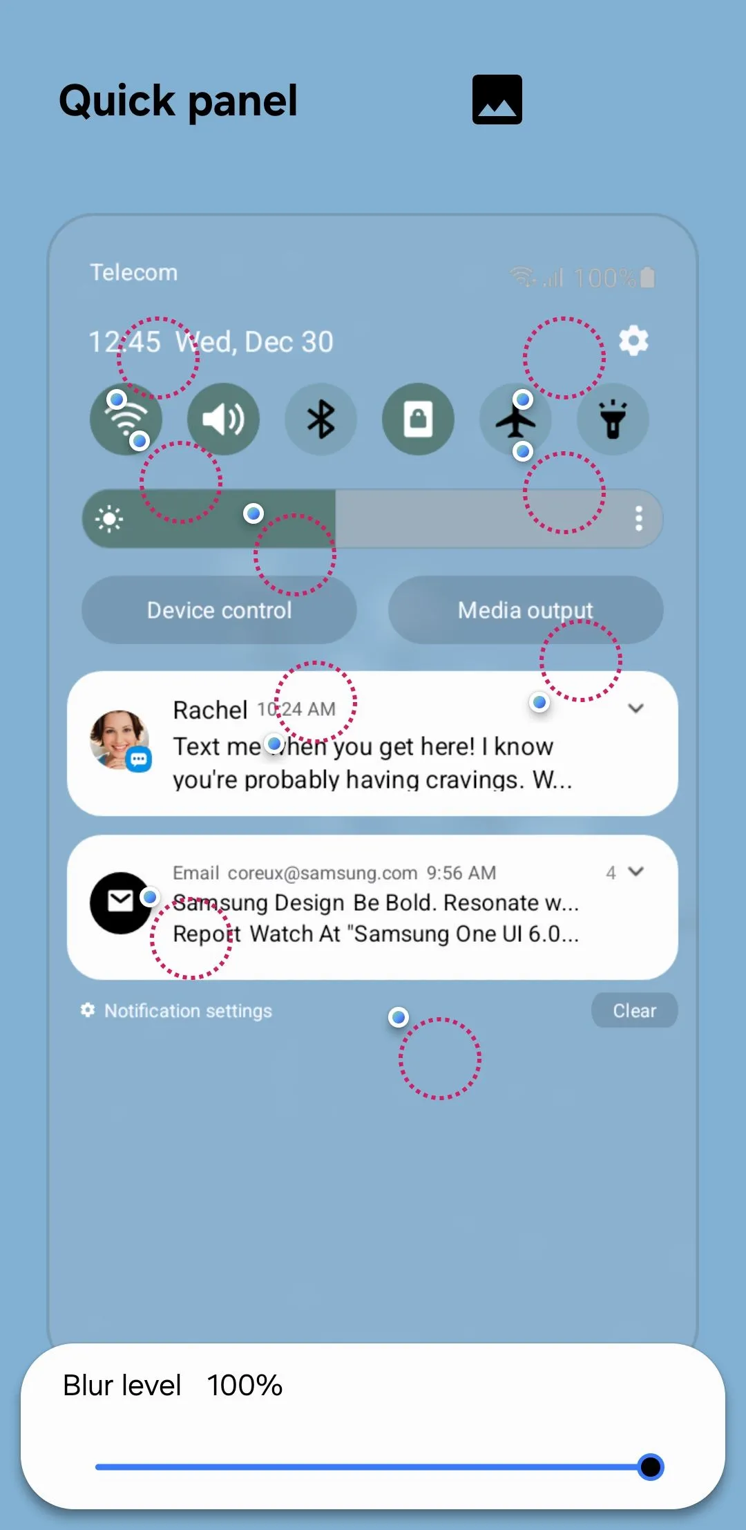 Giao diện module Theme Park cho phép tùy chỉnh bảng Cài đặt nhanh trên điện thoại Samsung