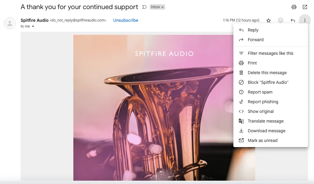 Giao diện một email thông thường trong Gmail, chưa kiểm tra mã nguồn