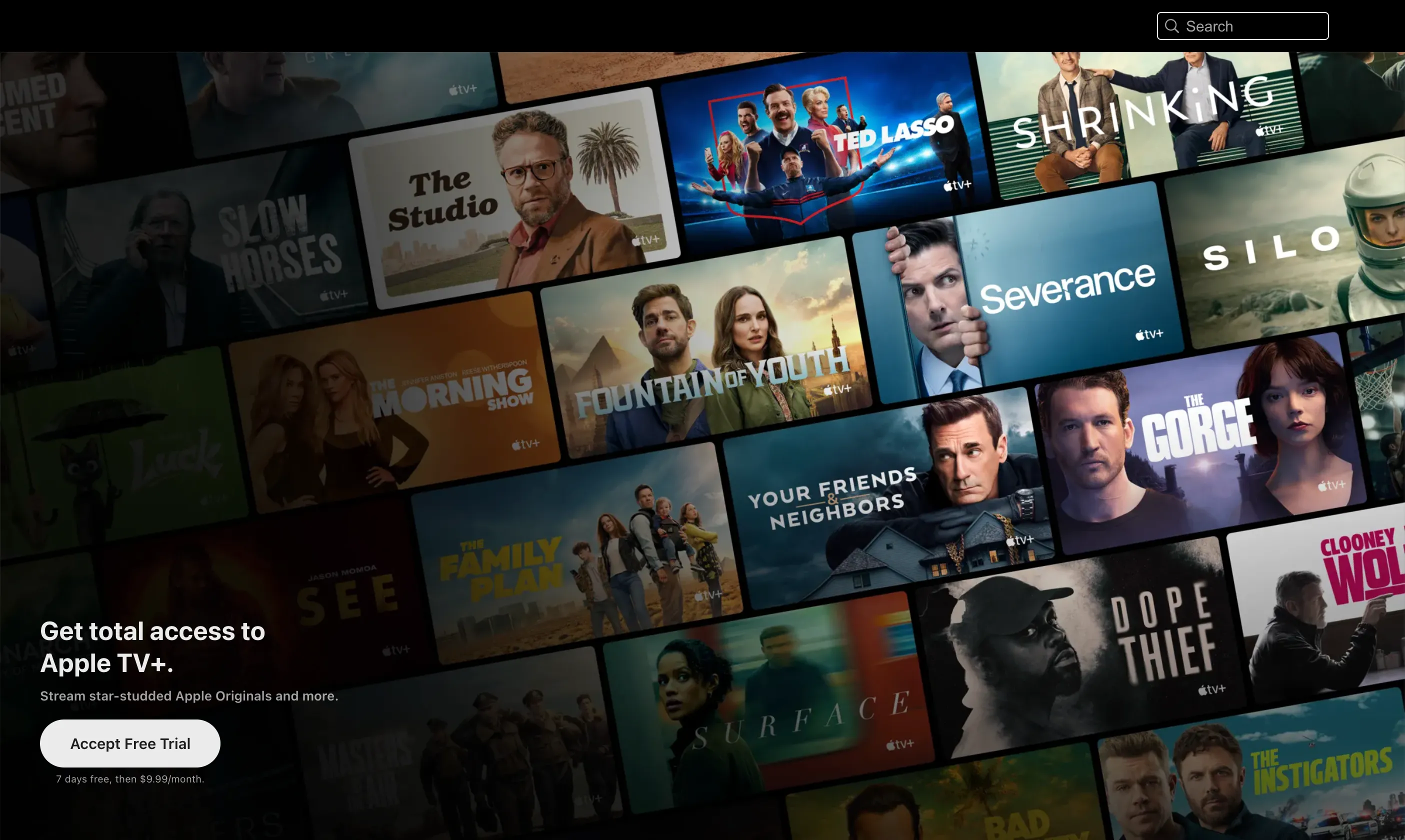 Giao diện người dùng Apple TV+ hiển thị các tựa phim và chương trình độc quyền chất lượng cao.