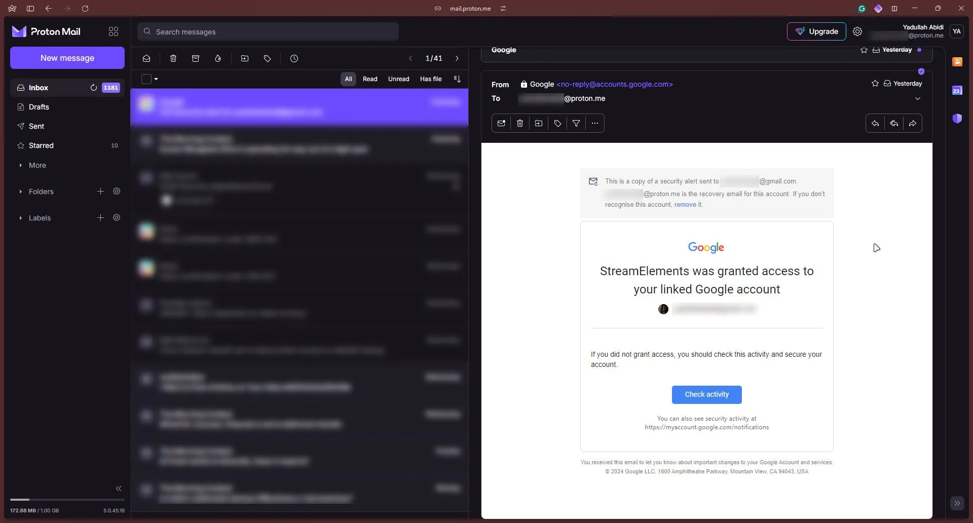 Giao diện người dùng của Proton Mail, thể hiện tính năng email mã hóa đầu cuối và bảo mật cao.