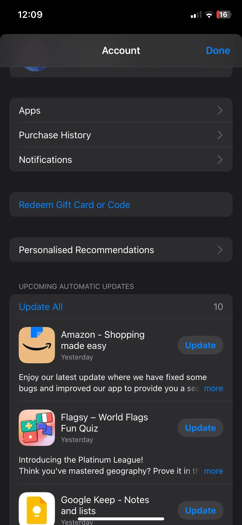 Giao diện phần cập nhật ứng dụng trong App Store trên iOS