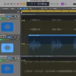 Giao diện phần mềm Logic Pro 11, nơi thực hiện thu âm và phối khí giọng hát, một công cụ quan trọng trong quá trình chỉnh giọng hát bằng AI.