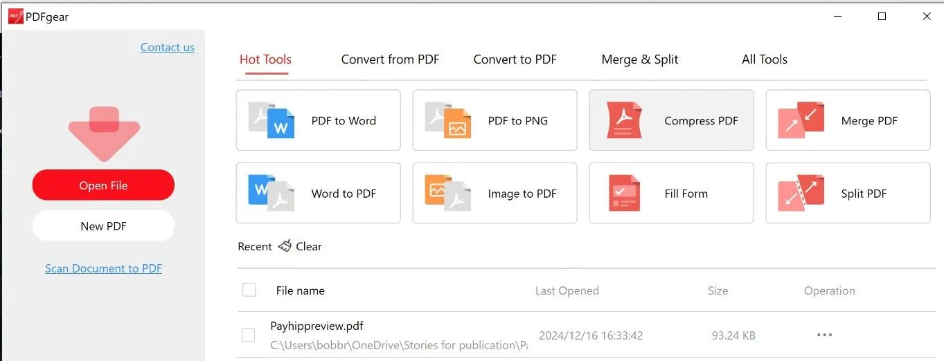Giao diện phần mềm PDFGear hiển thị tính năng chỉnh sửa PDF