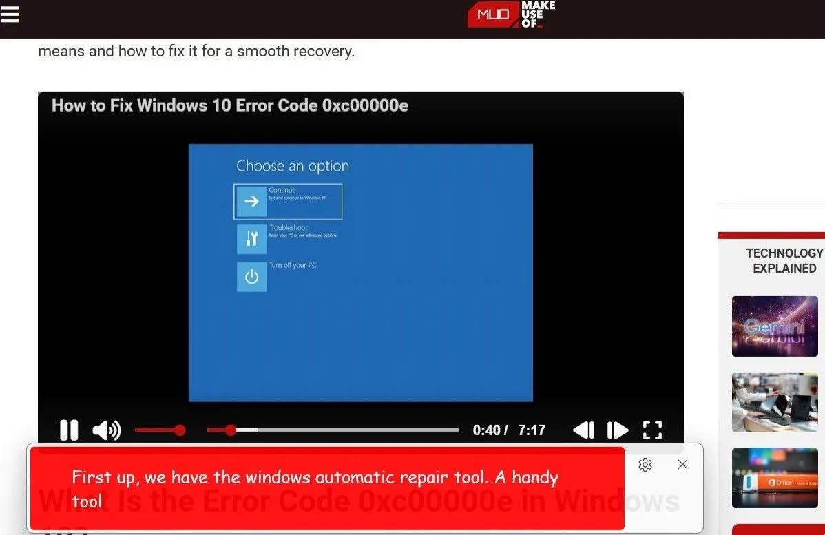 Giao diện phụ đề trực tiếp đang hoạt động trên video trong Windows 11