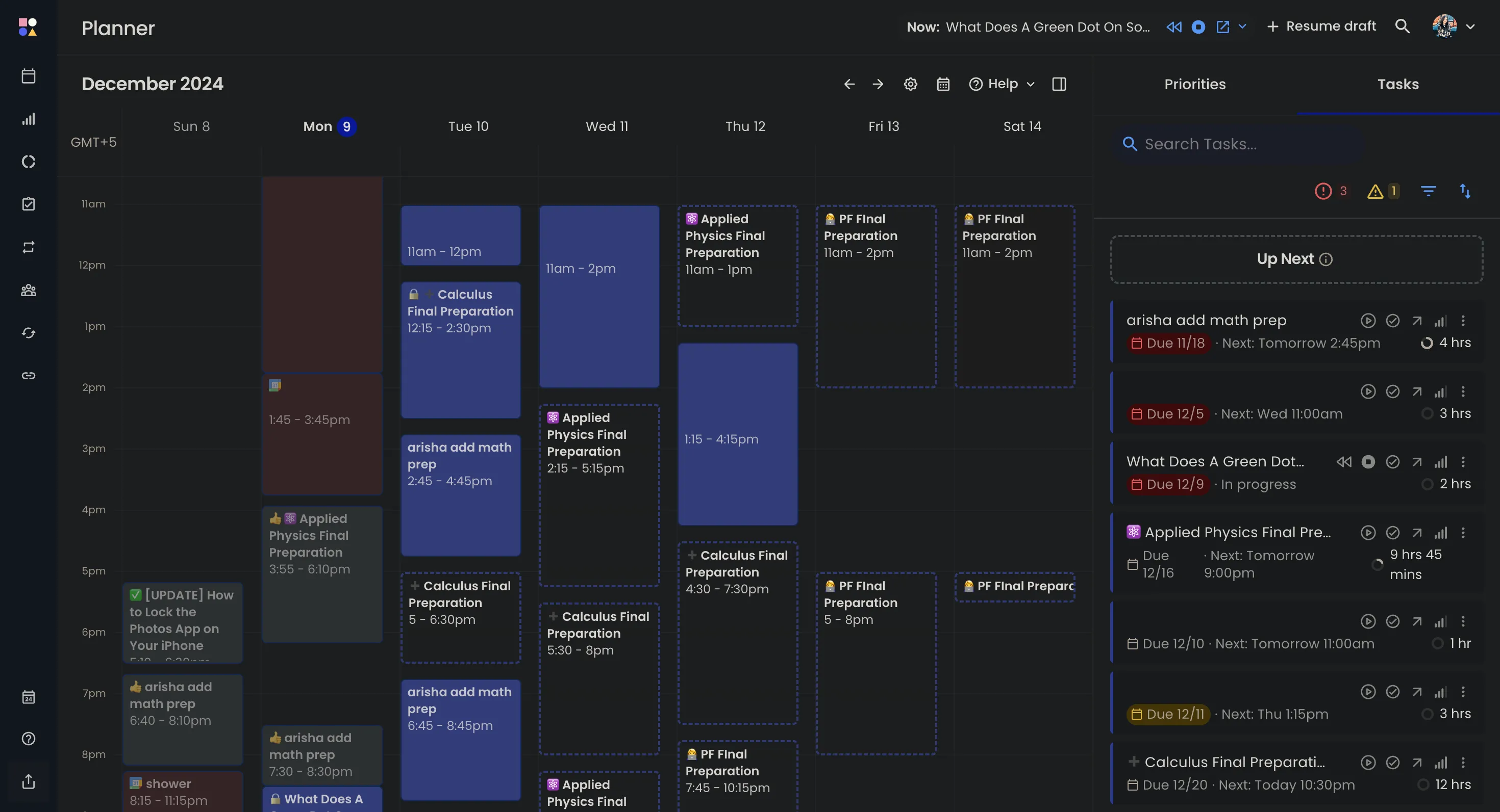 Giao diện Planner của Reclaim.ai hiển thị danh sách các nhiệm vụ đã được lên lịch tự động