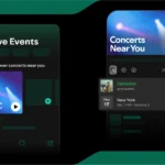 Giao diện playlist Concerts Near You trên ứng dụng Spotify, giúp người dùng dễ dàng khám phá các sự kiện âm nhạc trực tiếp gần họ.