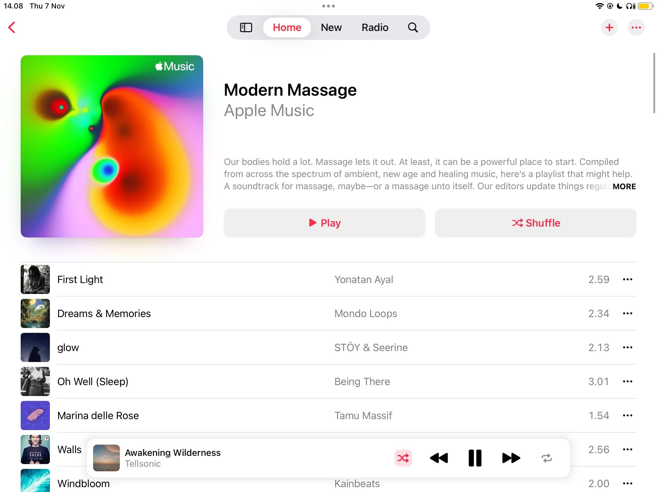 Giao diện playlist nhạc không lời thư giãn trên Apple Music