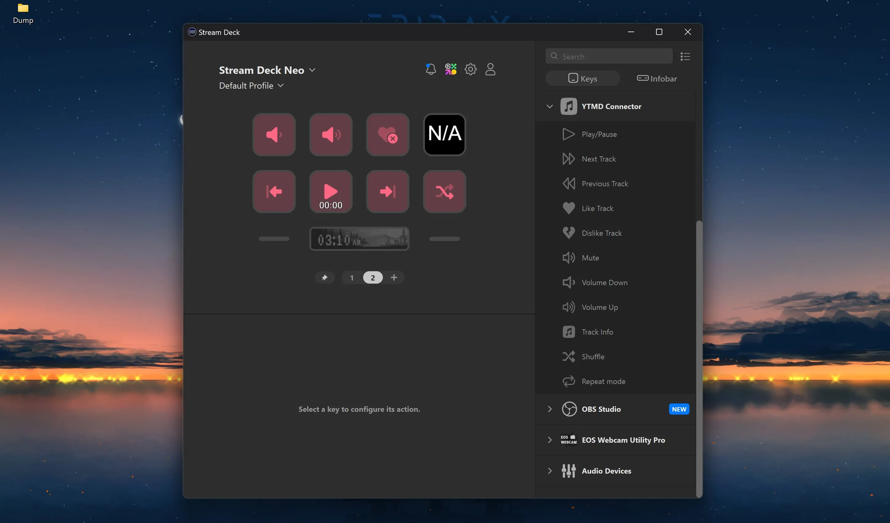 Giao diện plugin Stream Deck của ứng dụng YTMD hiển thị trên màn hình máy tính Windows
