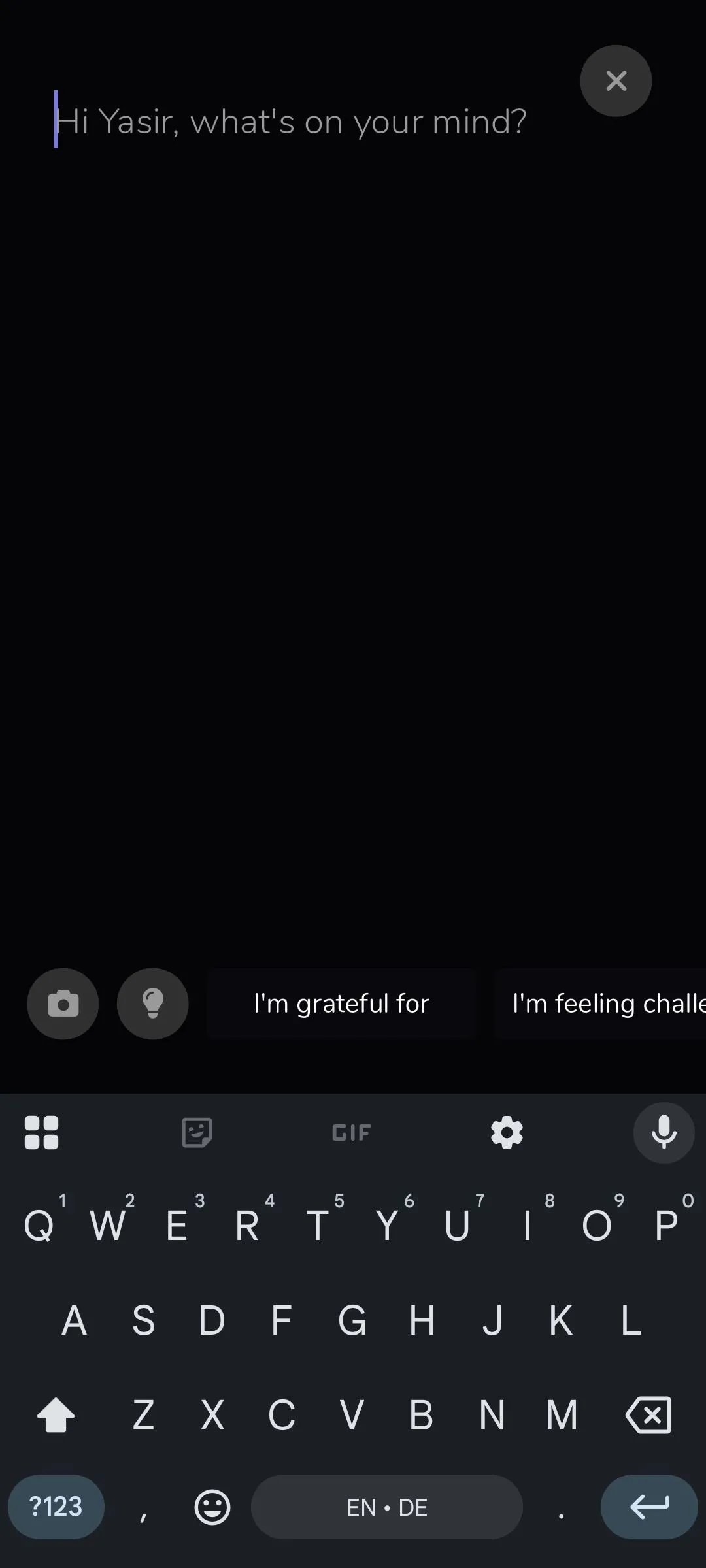 Giao diện Reflection.app hiển thị trang nhập liệu trống cho nhật ký