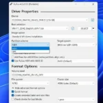 Giao diện Rufus đang thiết lập tạo USB cài đặt Windows 11 với các tùy chọn Boot selection, Partition scheme.