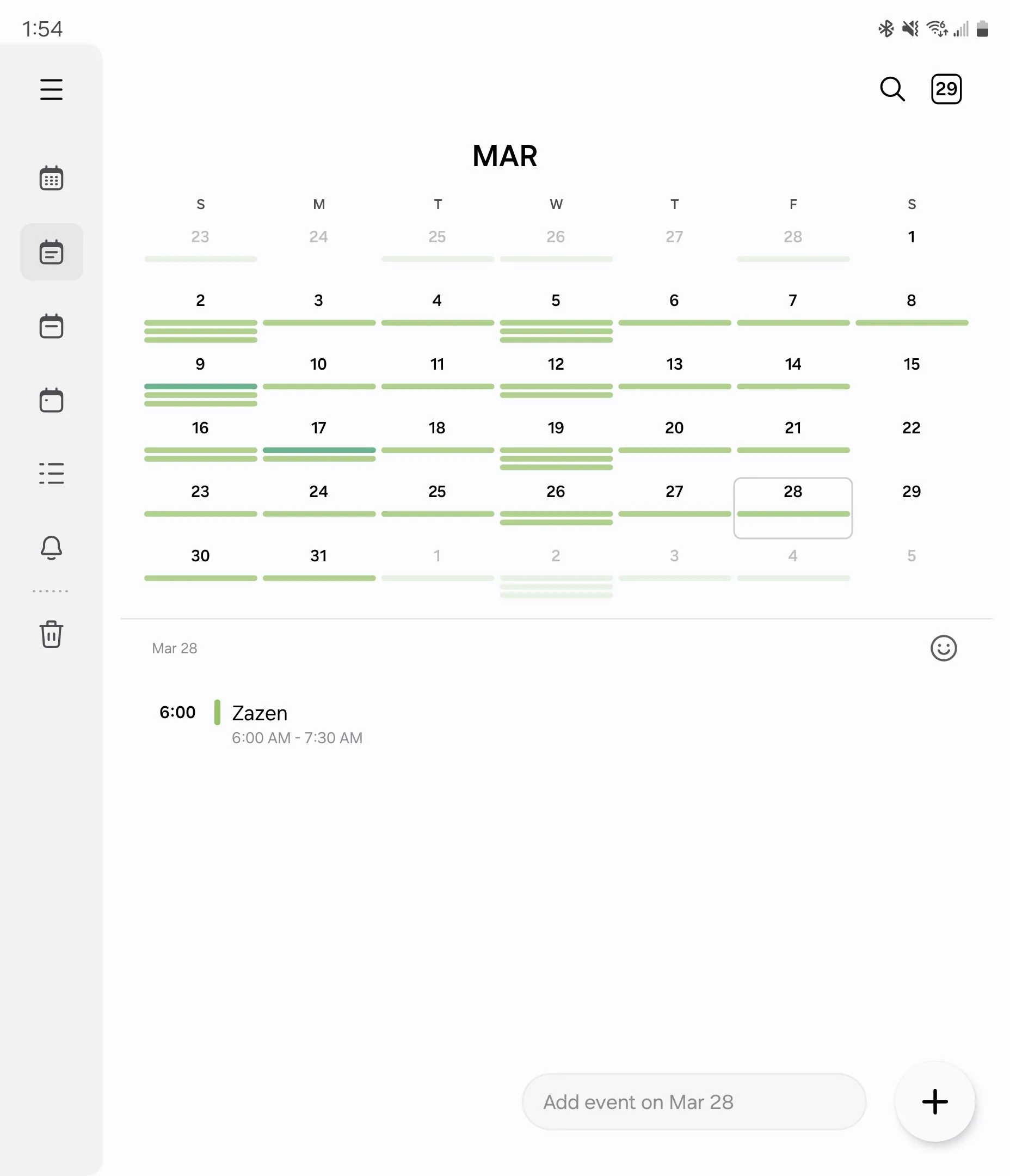 Giao diện Samsung Calendar hiển thị đồng thời chế độ xem tháng và các sự kiện trong ngày trên Galaxy Z Fold 6